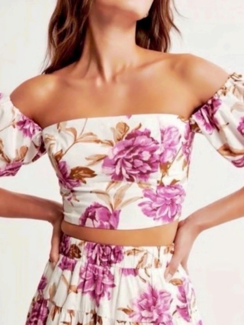 Abercrombie & Fitch Emerson Off-Shoulder Crop Top Floral XL